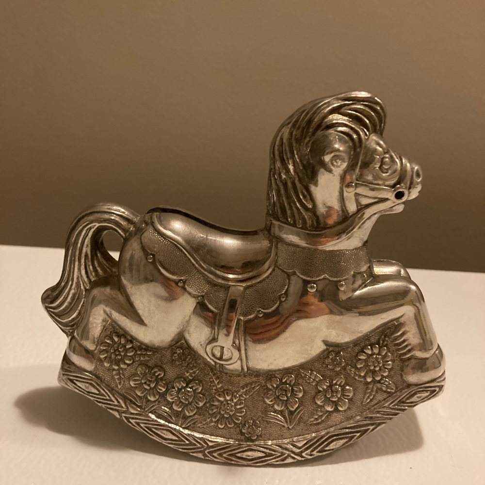 Vintage Rocking Horse Silver Plated coin Bank